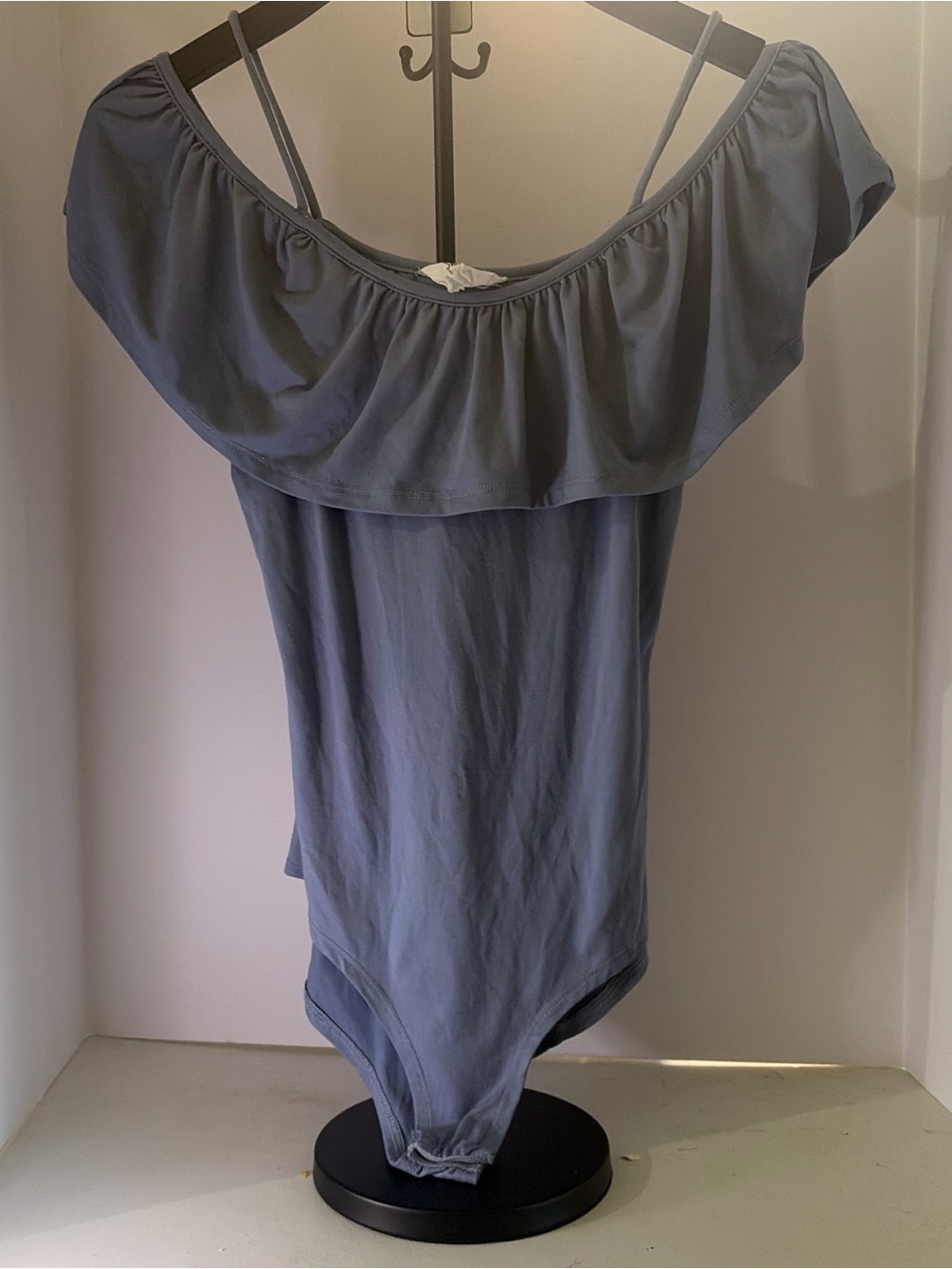 Off-Shoulder Ruffle Bodysuit in Dusty Blue